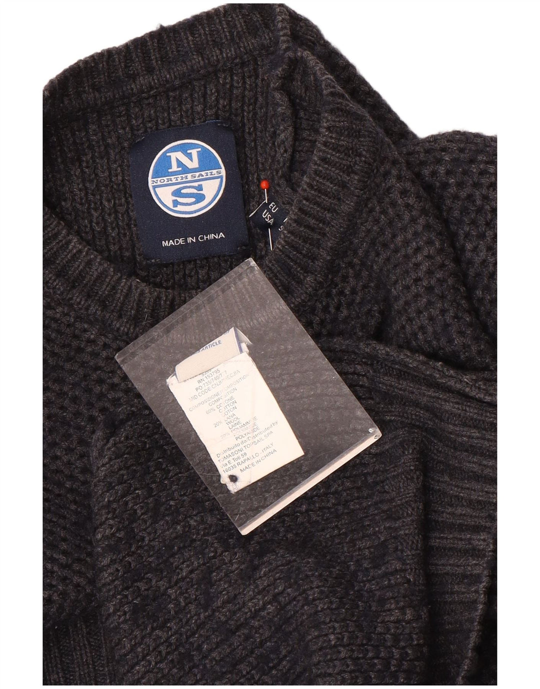 Suéter masculino North Sails com gola redonda e algodão cinza pequeno