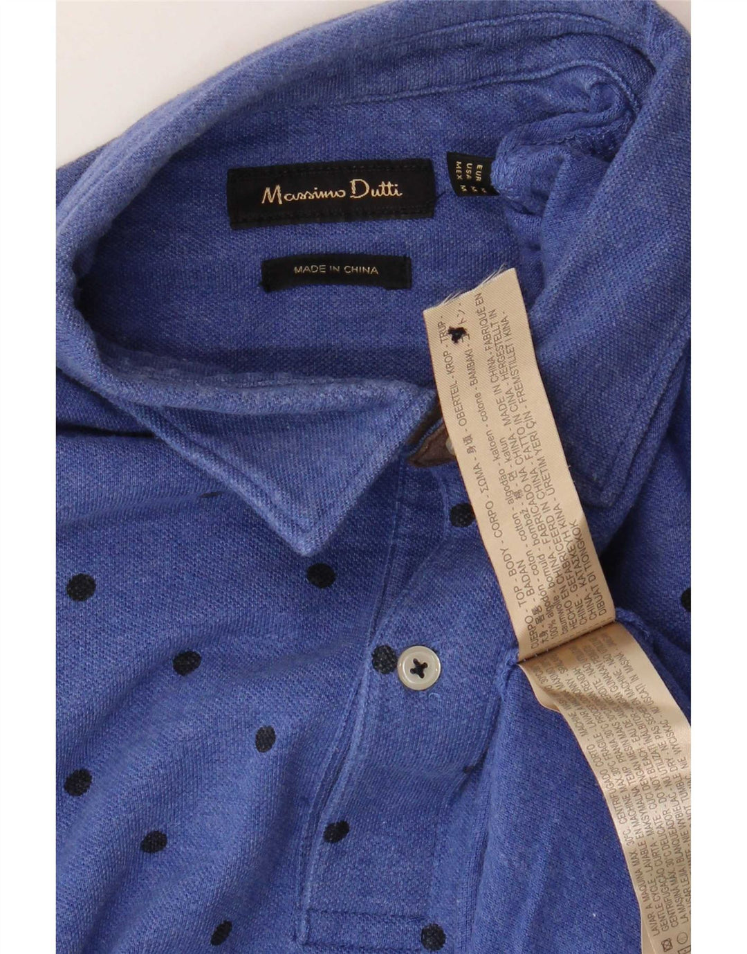 Camisa polo masculina Massimo Dutti algodão manchado azul médio