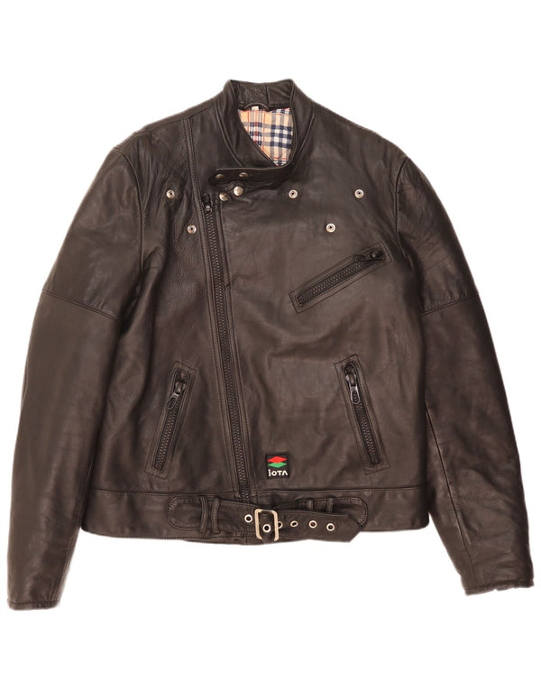 Jaqueta de couro masculina vintage para motociclista UK 40 grande preta
