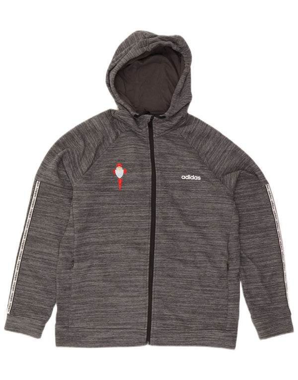 Suéter feminino Adidas com capuz e zíper gráfico UK 16/18 grande algodão listrado cinza