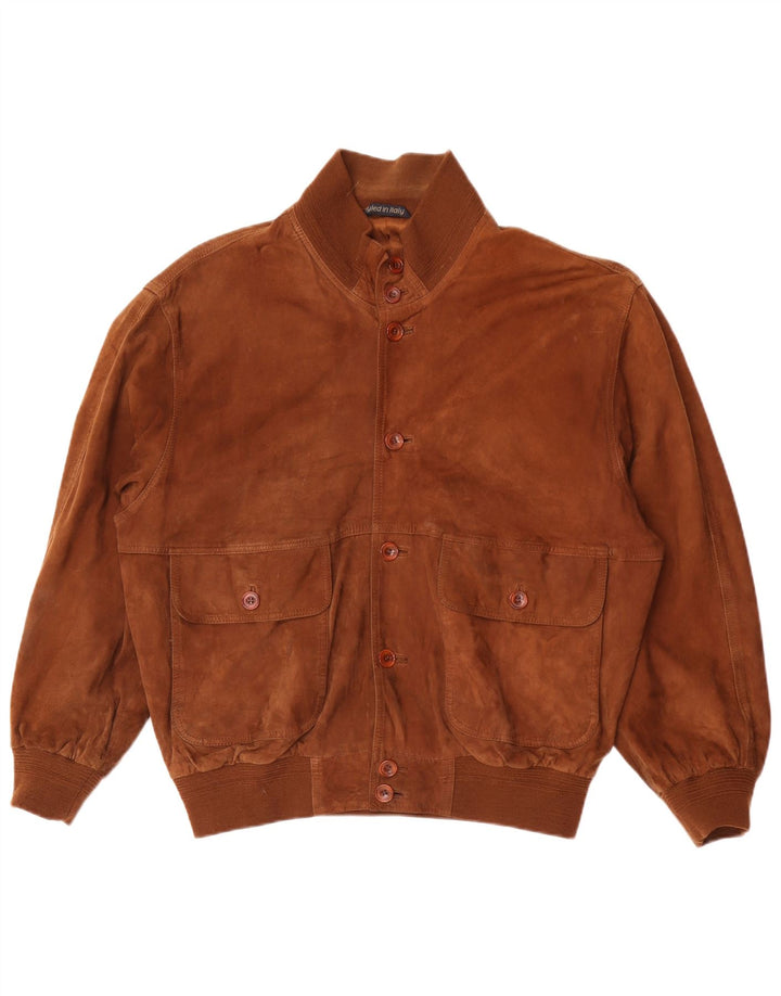Jaqueta bomber masculina de camurça de ajuste solto Essebi UE 46 couro marrom pequeno
