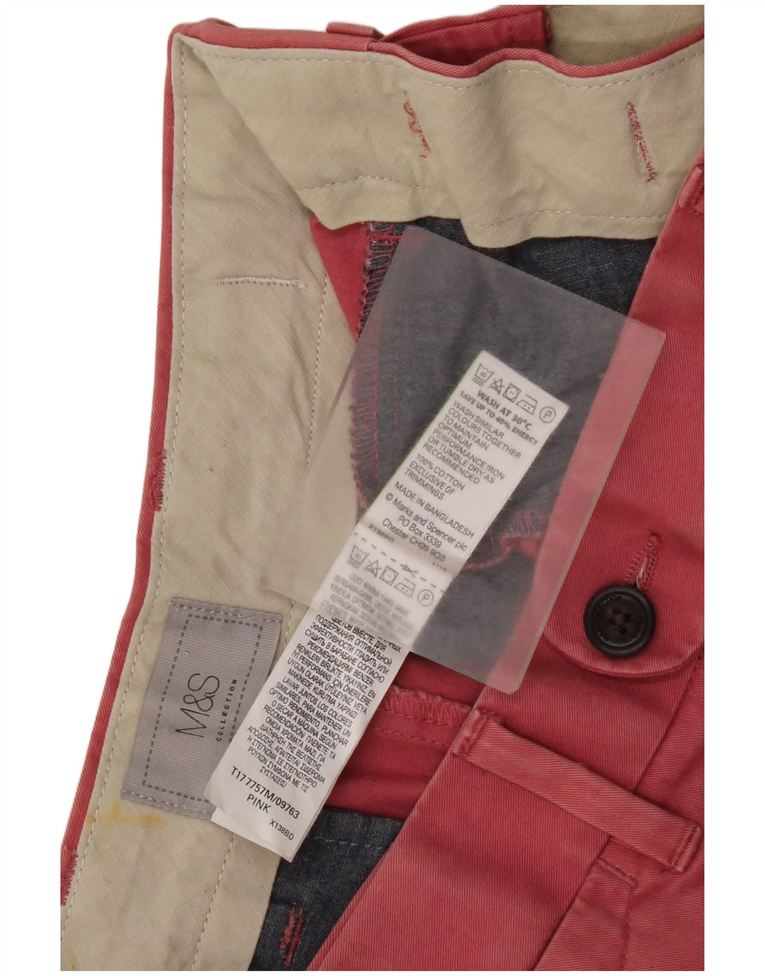 Shorts chino masculino Marks & Spencer W32 algodão vermelho médio