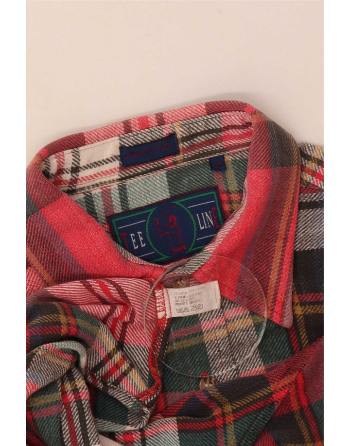 Camisa de flanela masculina vintage médio algodão xadrez vermelho