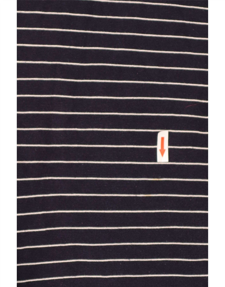 Suéter masculino Lacoste com decote em V tamanho 4 médio azul marinho listrado