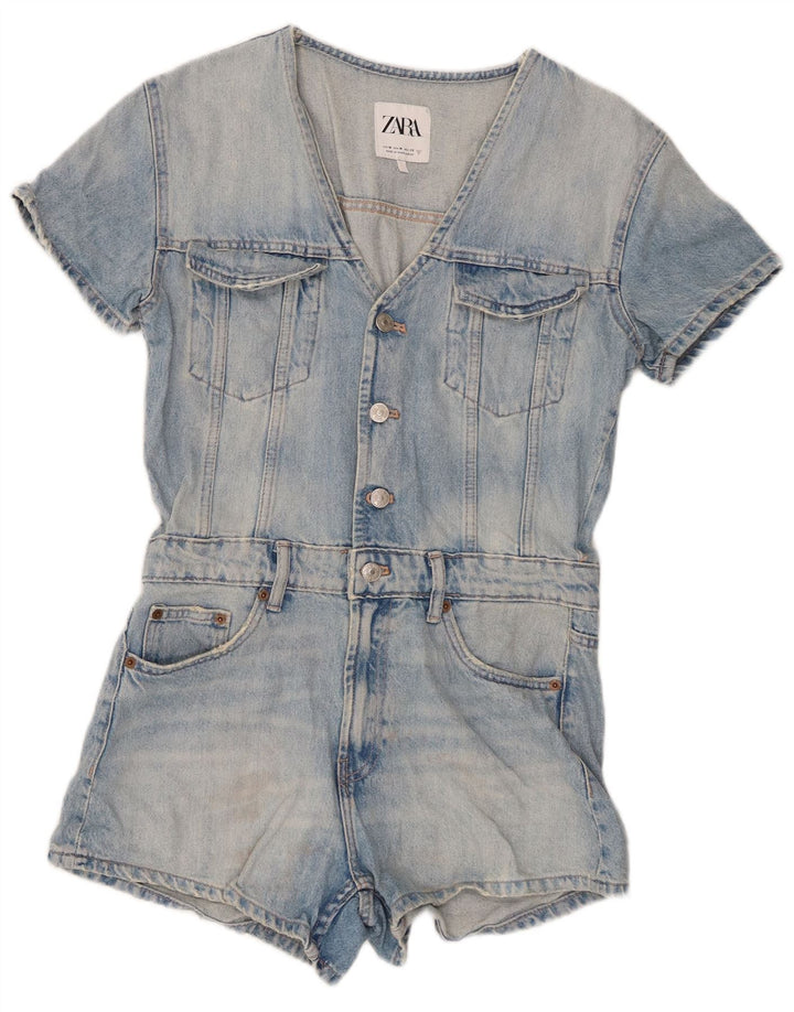 Macacão jeans feminino Zara Reino Unido 12 algodão azul médio