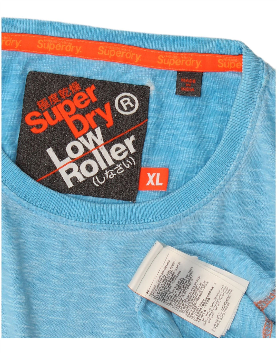 Camiseta masculina Superdry Top XL algodão manchado azul