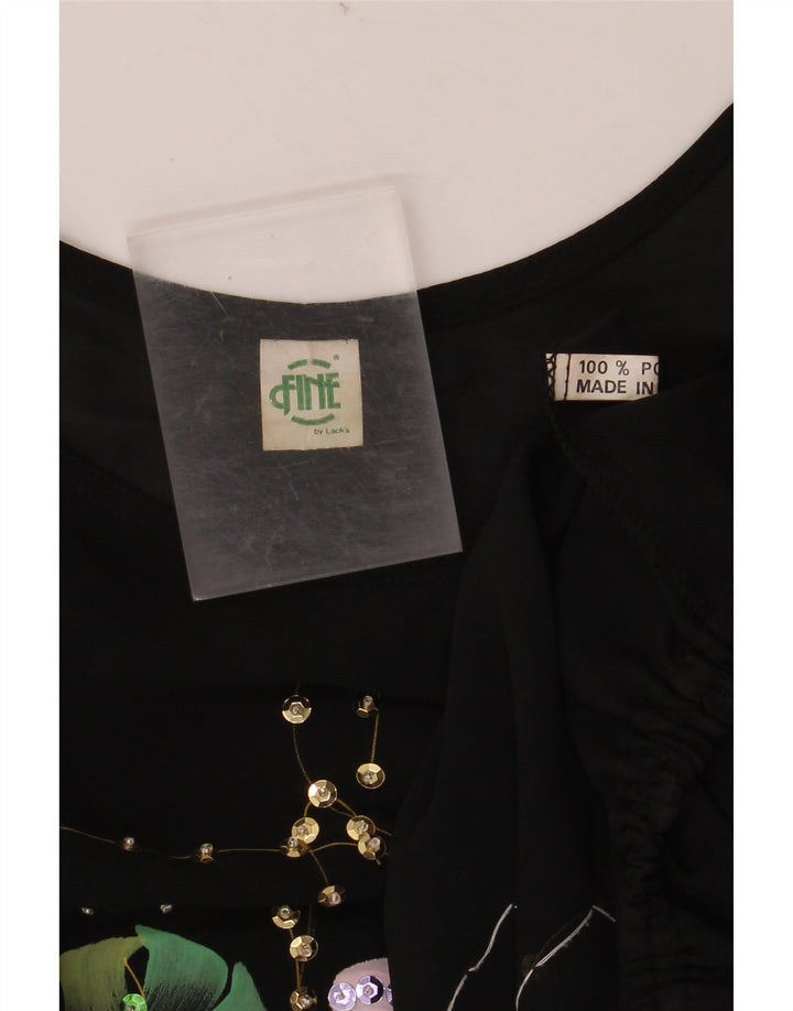 Blusa feminina vintage VINTAGE em poliéster floral preto UK 18 XL