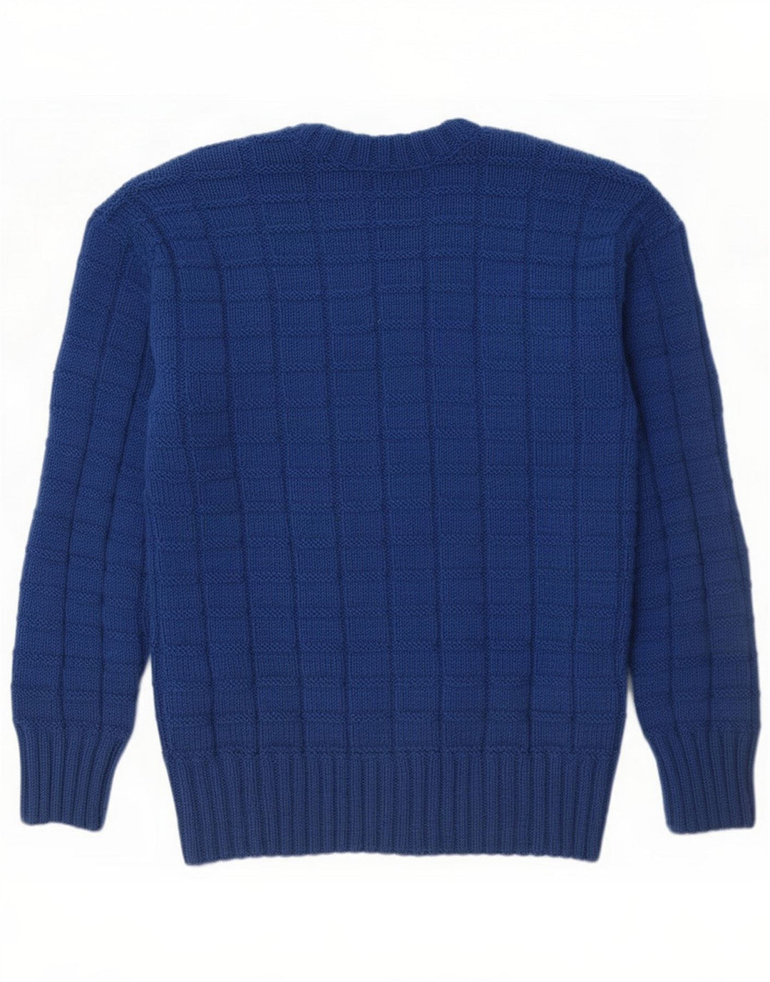 Suéter masculino vintage com decote em V pequeno azul
