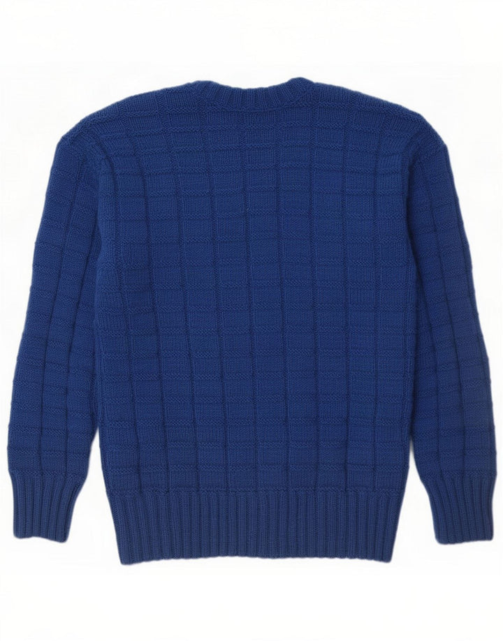Suéter masculino vintage com decote em V pequeno azul