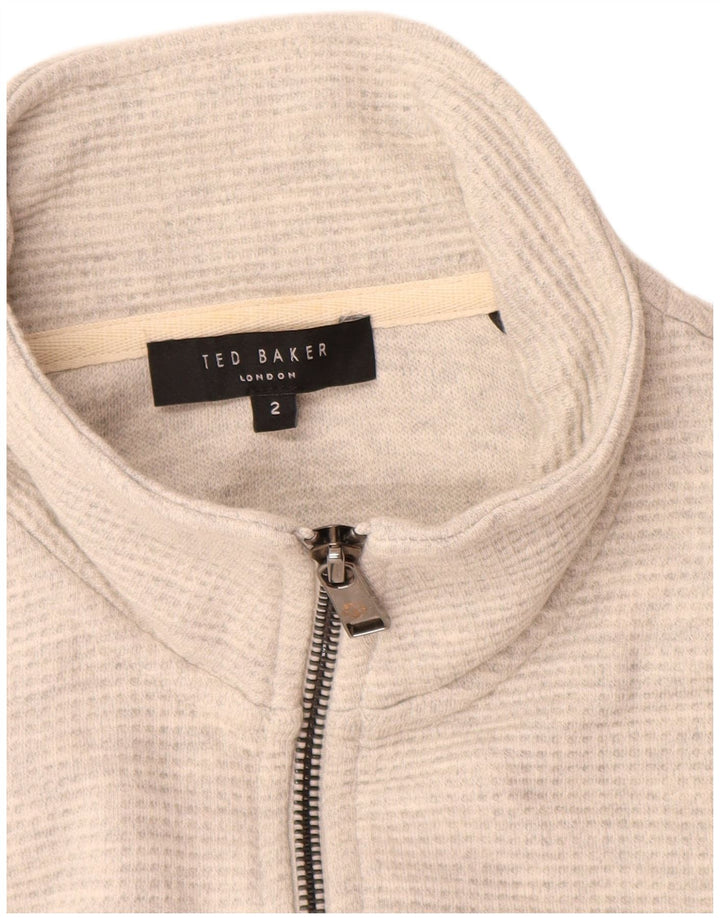 Suéter masculino Ted Baker com zíper e gola tamanho 2 pequeno algodão cinza