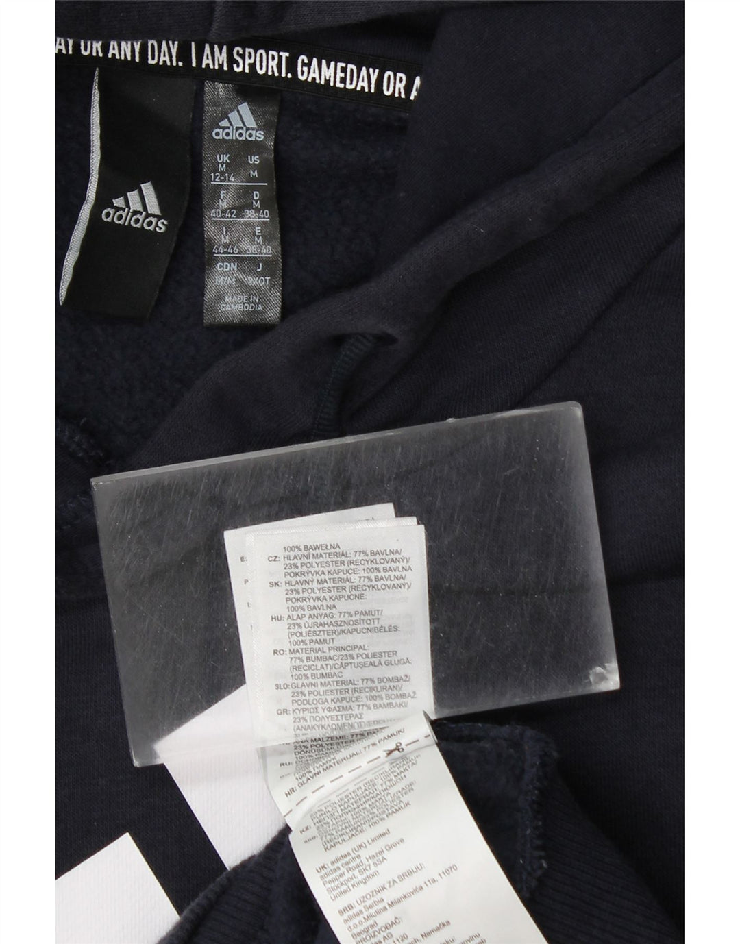 ADIDAS Womens Graphic Hoodie Jumper UK 12/14 Médio Azul Marinho Algodão