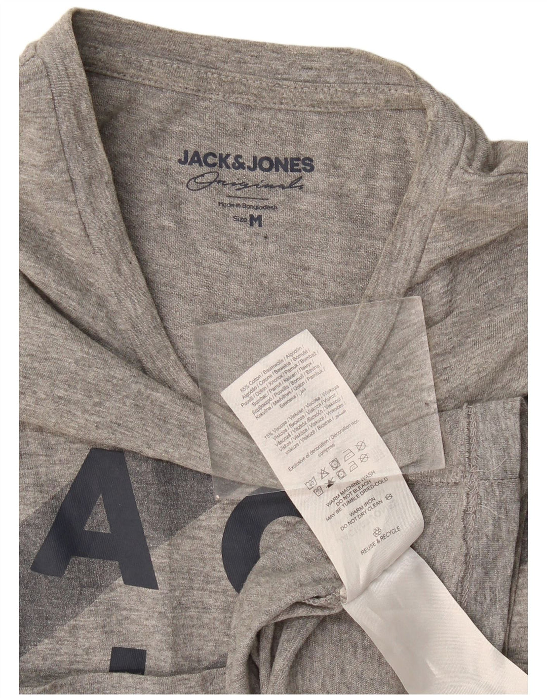 Camiseta gráfica masculina Jack & Jones algodão cinza médio