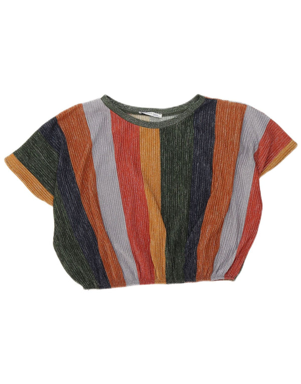 Blusa cropped feminina Zara UK 14 médio listrado multicolorido