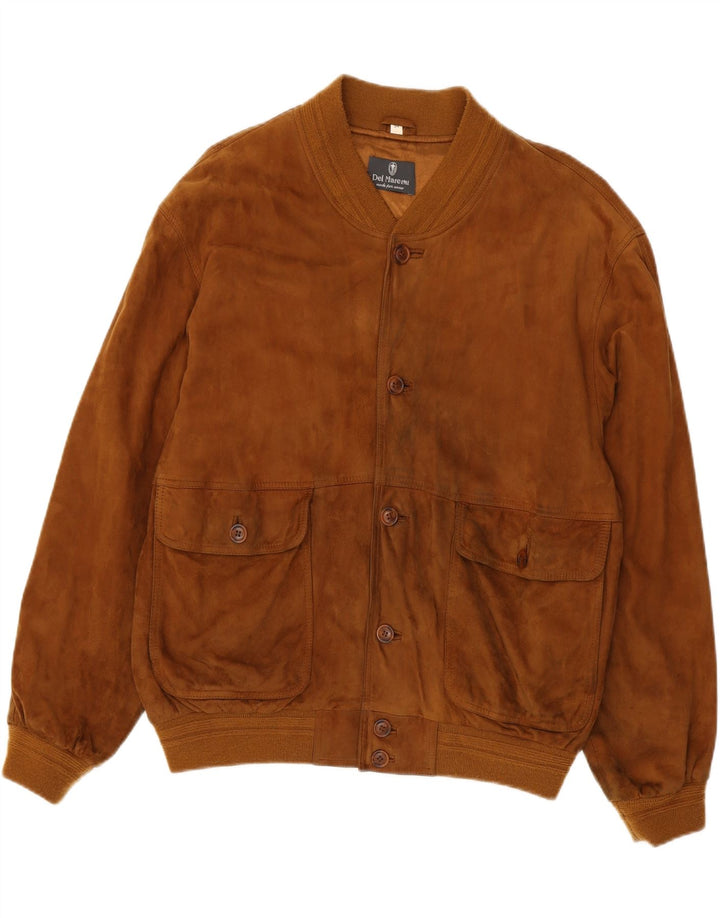 Jaqueta bomber masculina vintage de camurça IT 54 2XL couro marrom