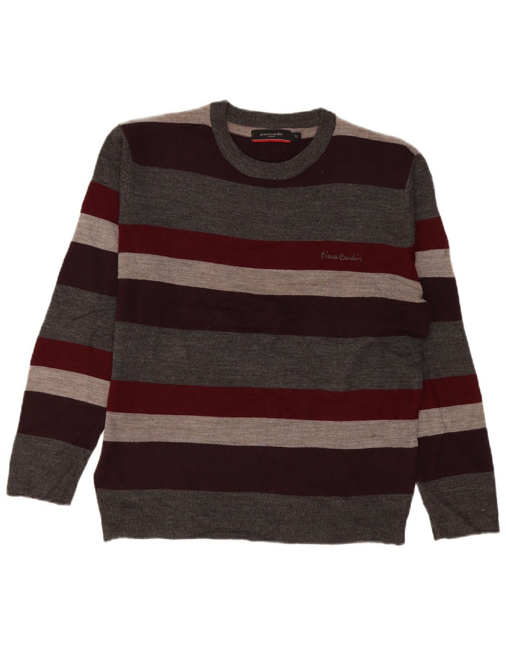 Pierre Cardin Suéter masculino com gola redonda, pequeno listrado multicolorido