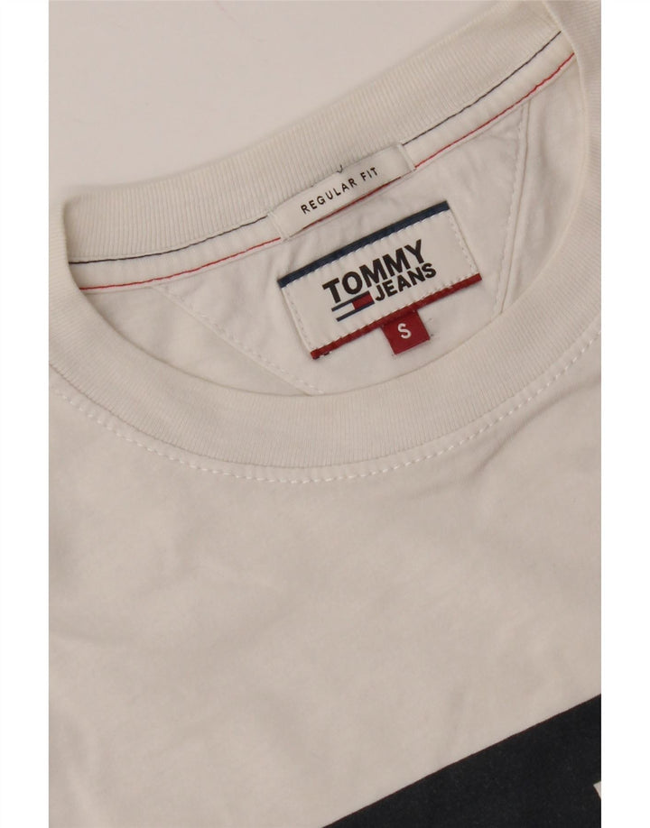 TOMMY HILFIGER Camiseta masculina gráfica Top pequeno bloco colorido branco