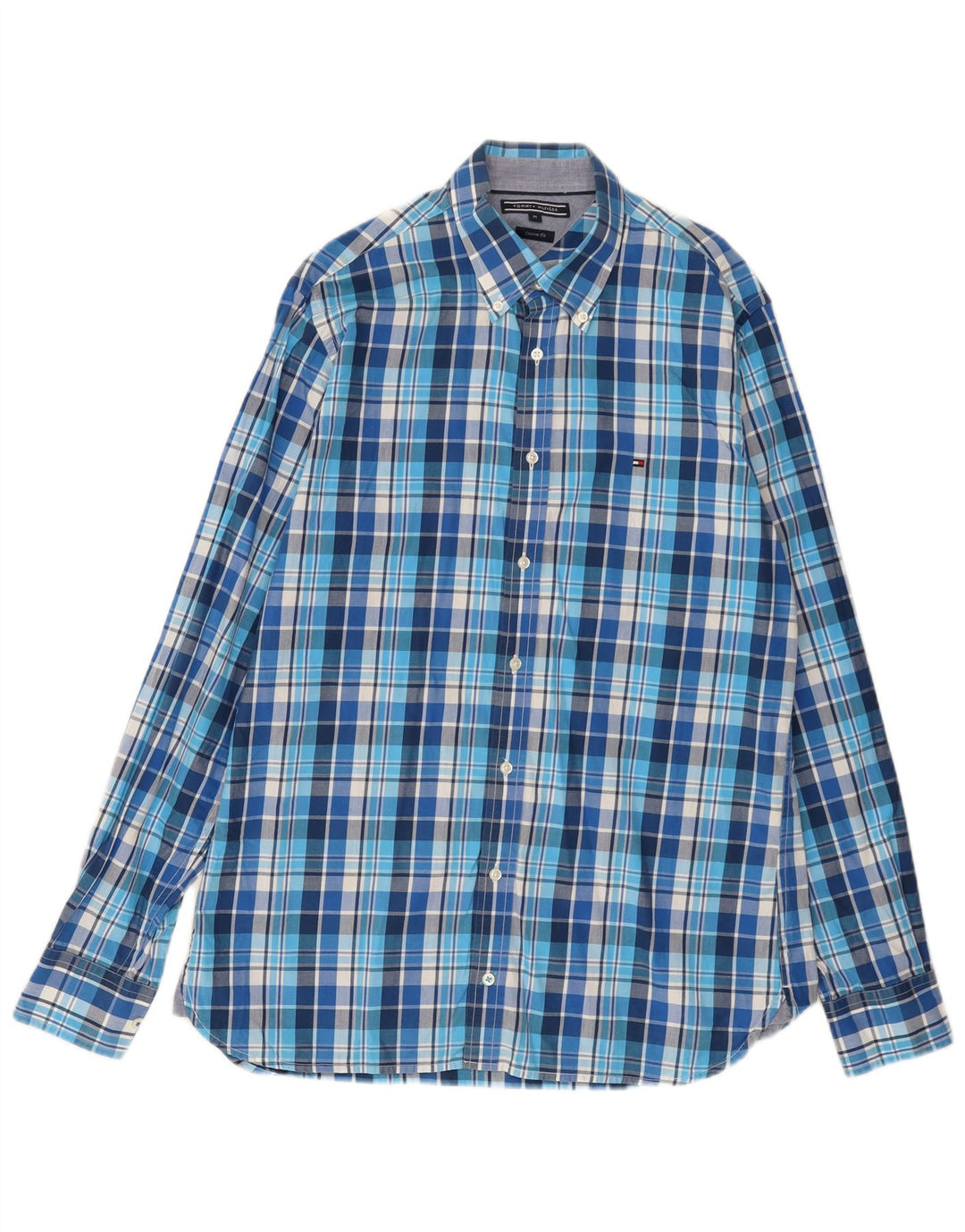 Camisa masculina Tommy Hilfiger Custom Fit de algodão xadrez azul médio