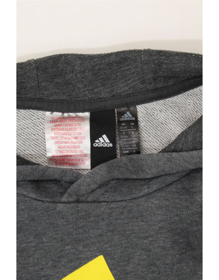 ADIDAS Boys Graphic Sweatshirt Jumper 13-14 Years Grey Cotton Vintage Adidas and Second-Hand Adidas from Messina Hembry 