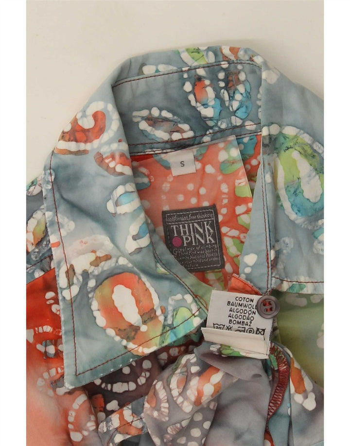 Camisa feminina Think Pink UK 10 pequena de algodão floral multicolorido