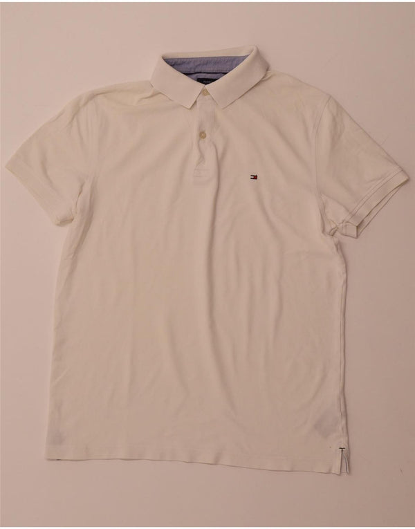 Camisa polo masculina TOMMY HILFIGER slim fit grande algodão branco