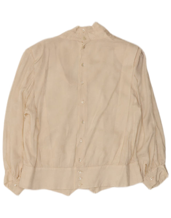 Blusa feminina VINTAGE manga 3/4 UK 14 grande off white floral