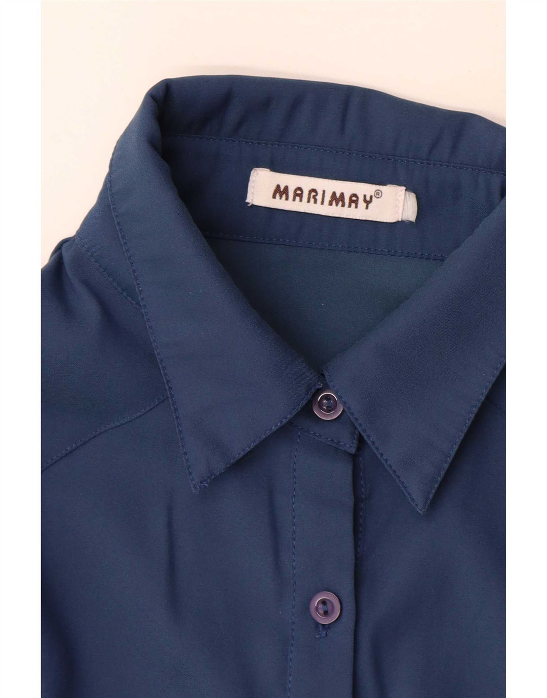 Camisa feminina vintage UK 12 algodão azul marinho médio