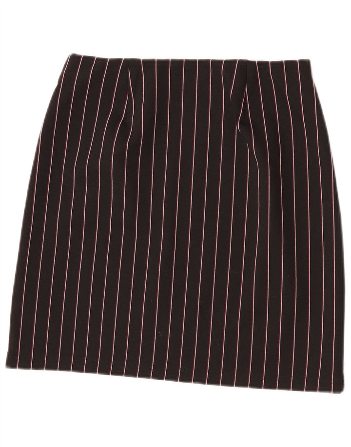 Minissaia feminina Marks & Spencer Reino Unido 8 pequena W26 poliéster listrado preto