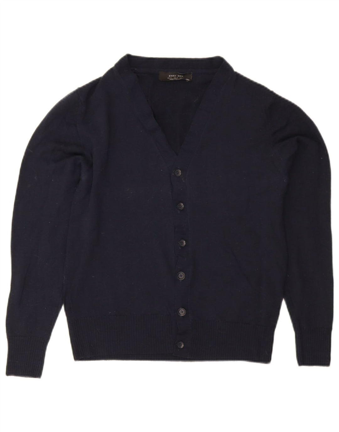Suéter cardigã masculino Zara de lã azul marinho médio