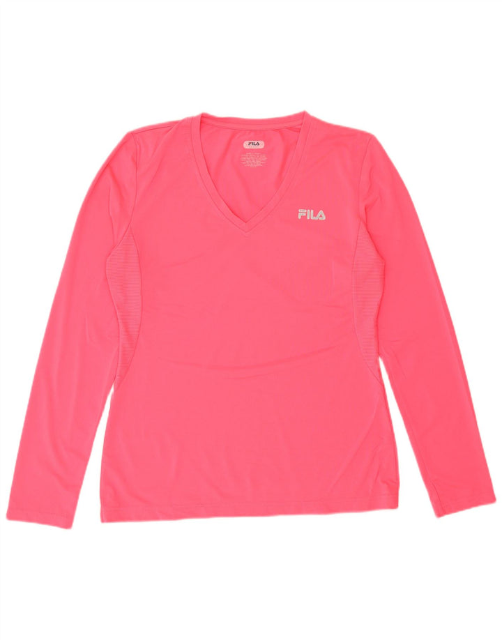 FILA Top Feminino Manga Longa UK 16 Grande Poliéster Rosa