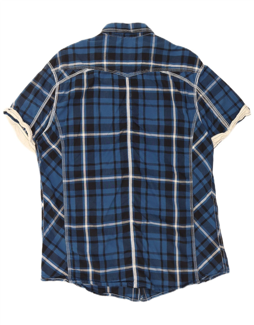 Camisa masculina BKE de manga curta com ajuste padrão 2XL algodão xadrez azul