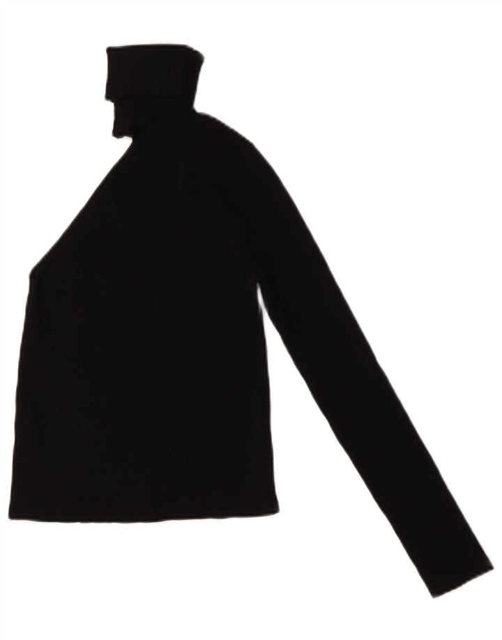 Zara Womens Crop Roll Neck Top de um ombro UK 8 Small Black Viscose