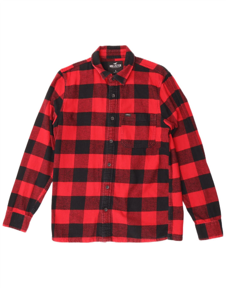 Camisa masculina de flanela Hollister pequena vermelha xadrez de algodão