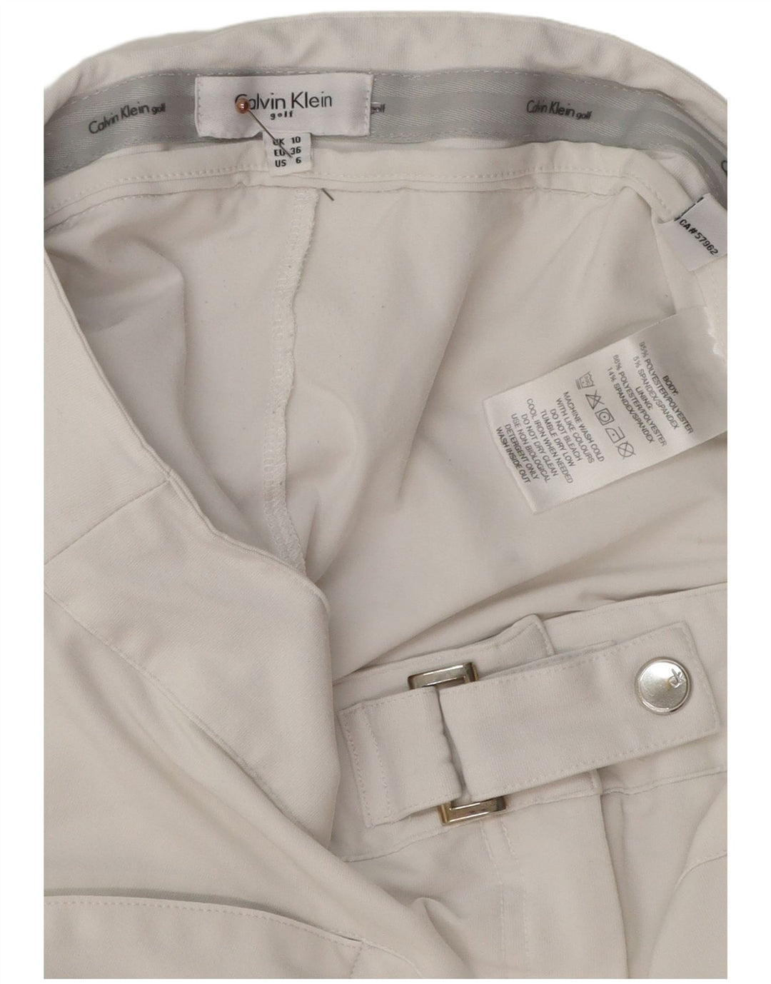 Mini saia feminina Calvin Klein Reino Unido 10 pequena W28 poliéster branco