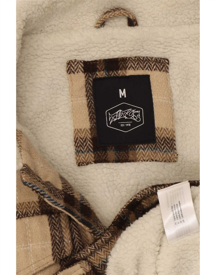 Jaqueta Sherpa masculina vintage UK 38 poliéster xadrez bege médio