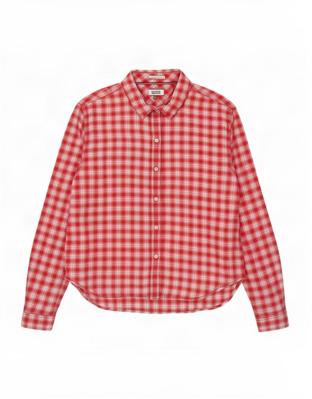 Camisa feminina Tommy Hilfiger Reino Unido 14 médio vermelho xadrez algodão