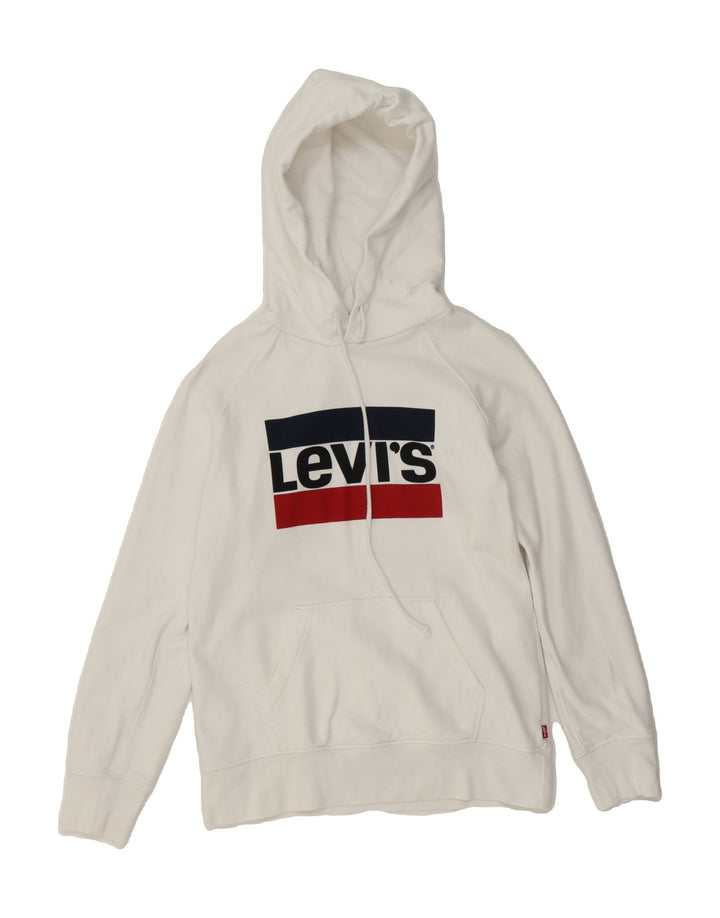 LEVI'S Womens Loose Fit Graphic Hoodie Jumper UK 2 2XS White Cotton Vintage Levi's and Second-Hand Levi's from Messina Hembry 