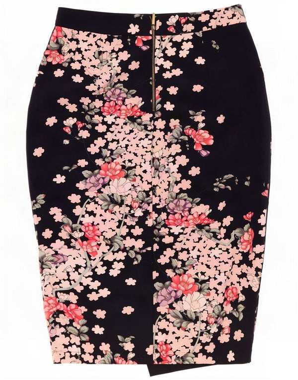 Saia lápis feminina Oasis UK 12 médio W30 azul marinho poliéster floral