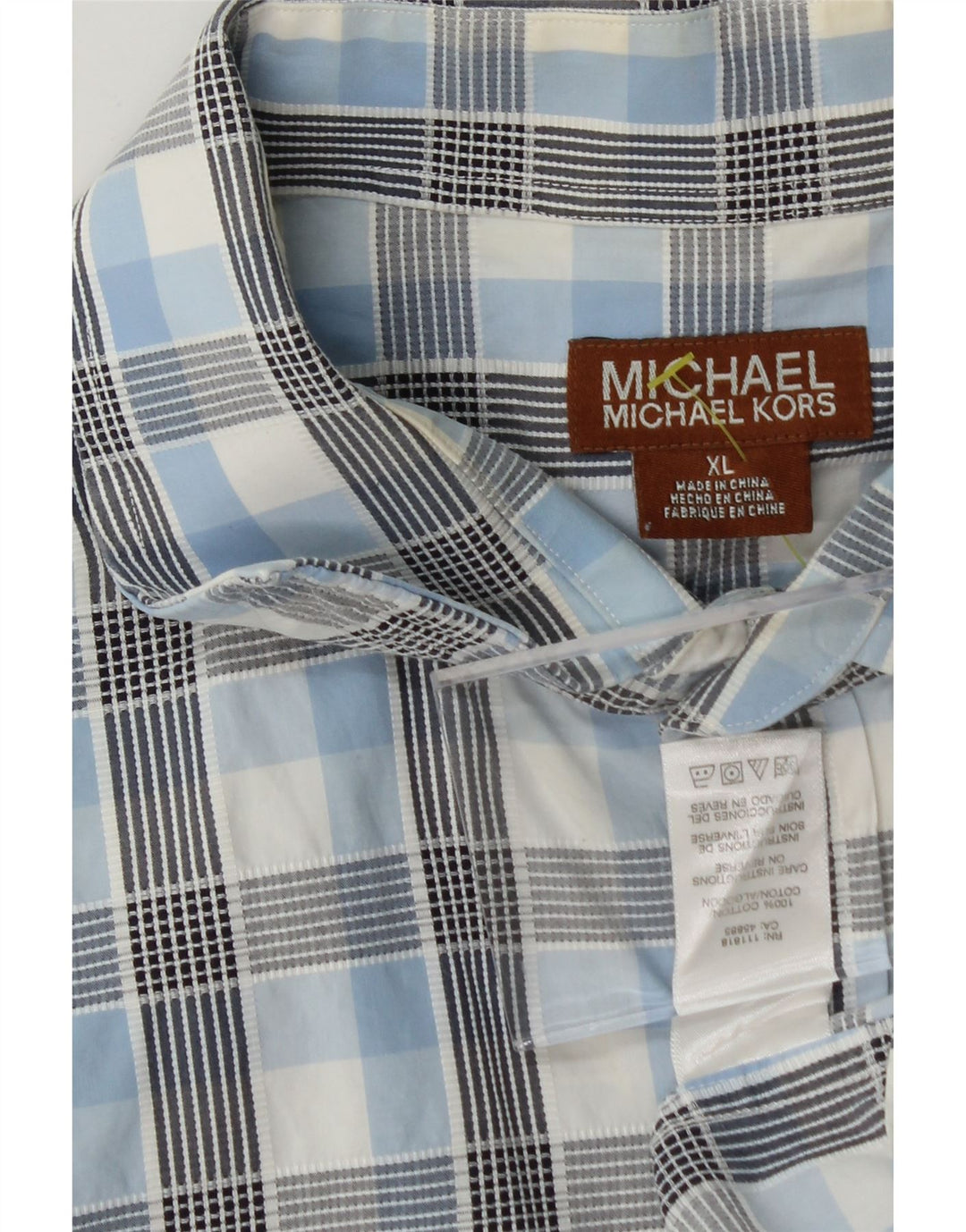 MICHAEL KORS Mens Shirt XL Blue Check Cotton Vintage Michael Kors and Second-Hand Michael Kors from Messina Hembry 