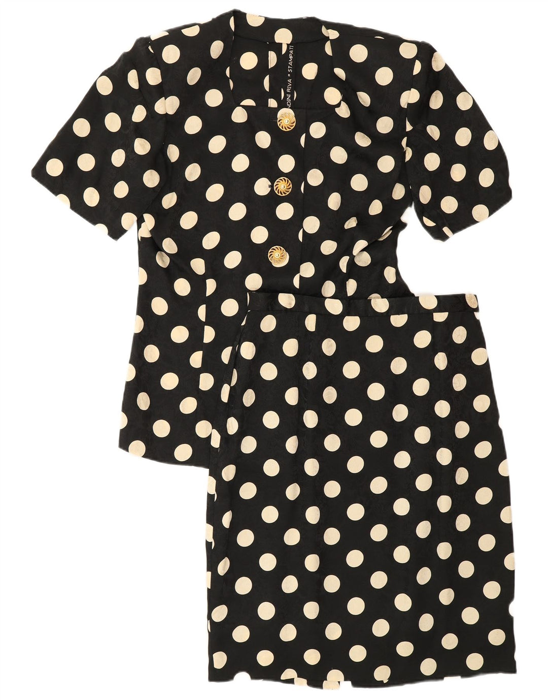 Conjunto de saia feminina vintage manga curta 2 peças Reino Unido 12 médio W28 preto