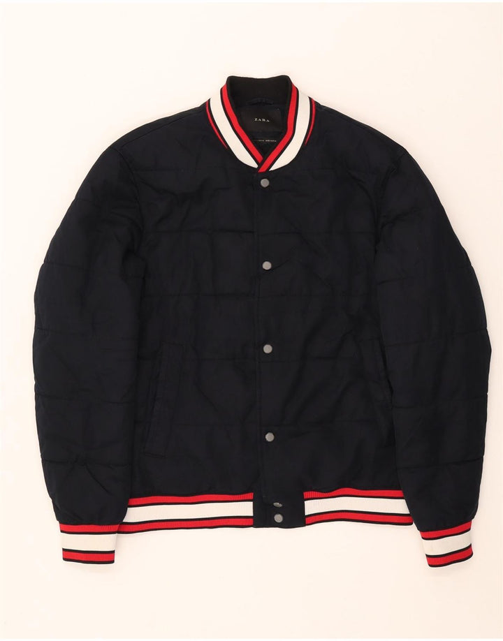 Jaqueta acolchoada masculina Zara UK 40 grande poliéster azul marinho