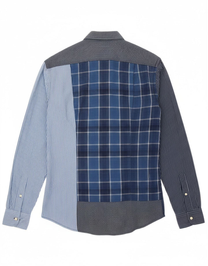 DESIGUAL Camiseta masculina regular fit gráfica pequena azul patchwork algodão