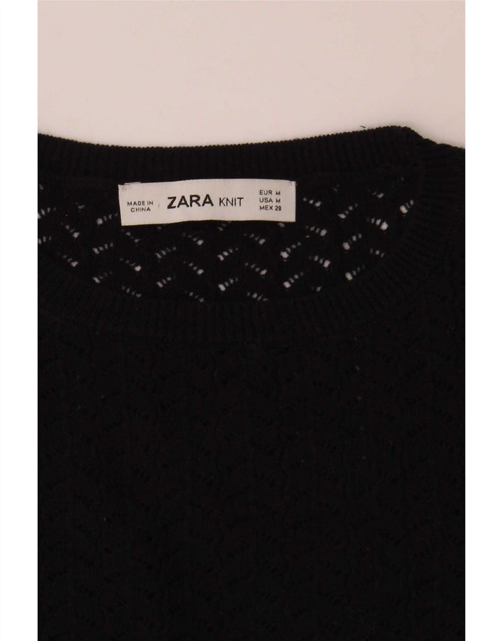 Blusa feminina Zara Crop Knit Top Reino Unido 12 Médio Azul Marinho Listrado