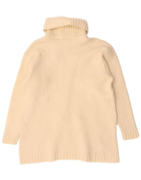 Suéter feminino vintage com gola redonda Reino Unido 14 médio esbranquiçado geométrico