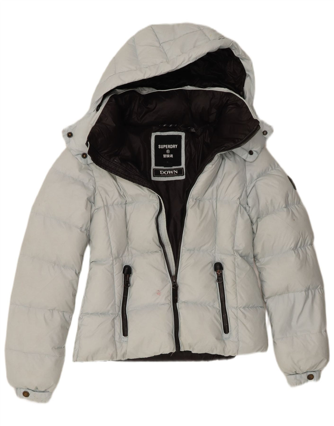 Jaqueta acolchoada com capuz feminina Superdry UK 8 pequeno azul nylon