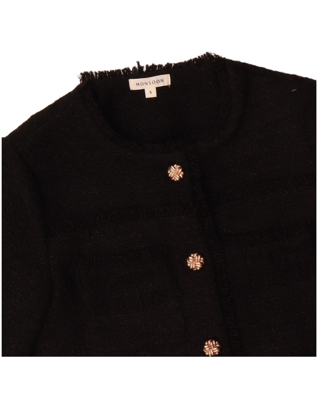 Jaqueta blazer feminina MONSOON com 5 botões Reino Unido 10 poliéster preto pequeno