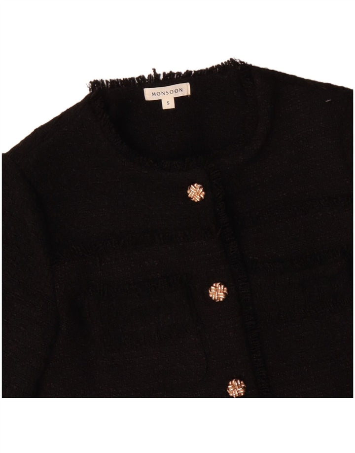 Jaqueta blazer feminina MONSOON com 5 botões Reino Unido 10 poliéster preto pequeno