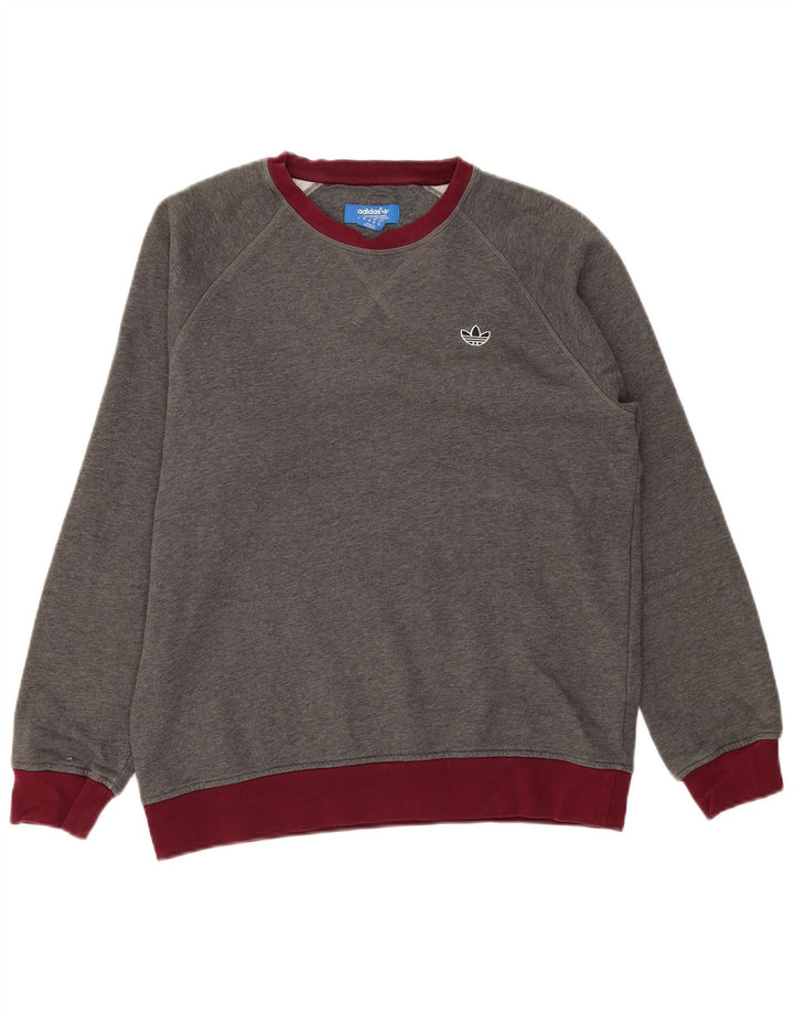 Adidas Mens Moletom Jumper Médio Cinza Colorblock Algodão