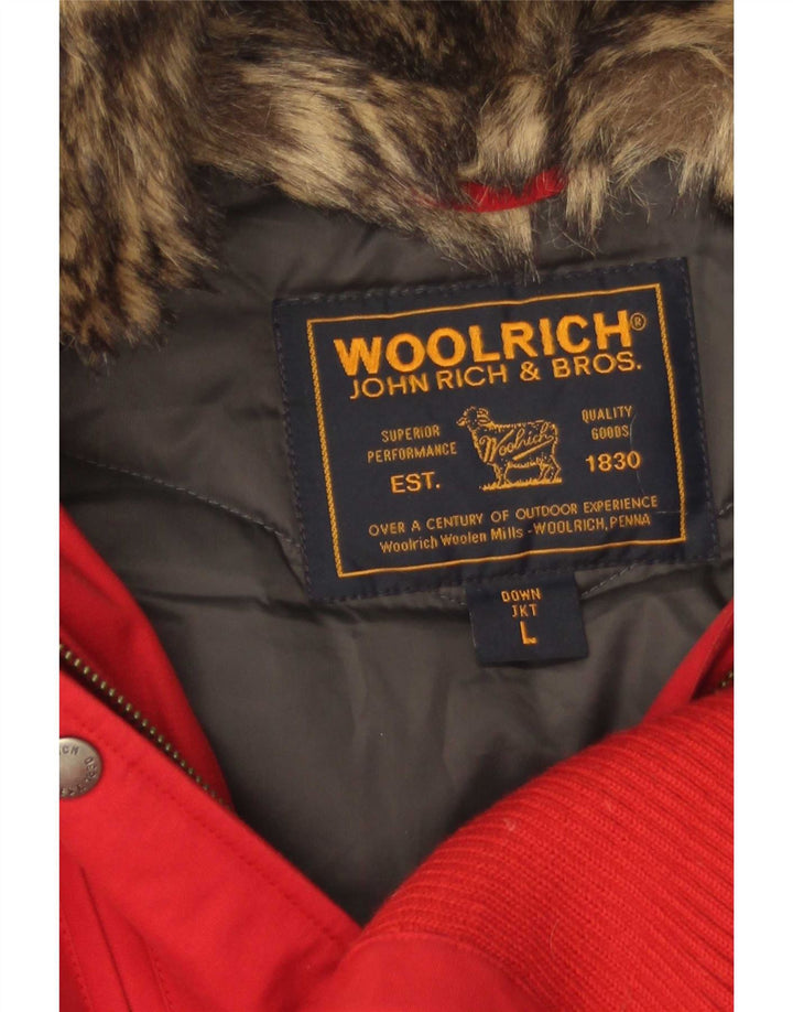 Jaqueta feminina acolchoada com capuz Woolrich Reino Unido 14 grande algodão vermelho