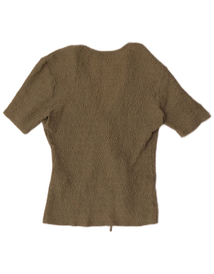 Zara Womens Short Sleeve Crop Top UK 8 Small Khaki Poliéster