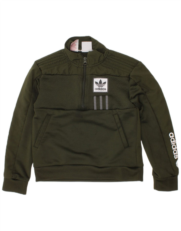 Suéter Adidas Boys Graphic Zip Neck 7-8 anos Verde Poliéster